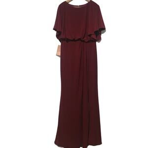 BHLDN Lena Flutter Sleeve Side Slit Maxi Dress Maroon Size US 12